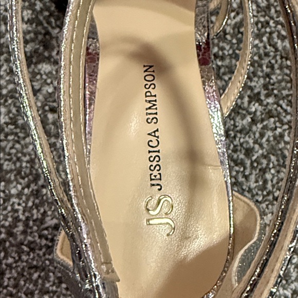 Jessica Simpson Womens 9M Metallic Silver Strappy Heeled Sandals W/Zip NIB - Picture 5 of 5